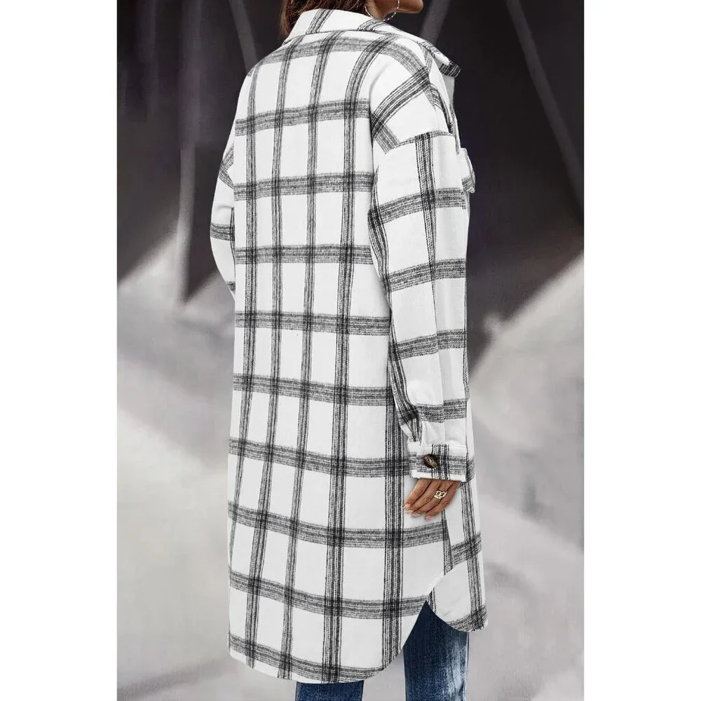 Cozy Women's Plaid Shacket - Long Corduroy Flannel Jacket, Perfect for Layering - Picture 5 of 5